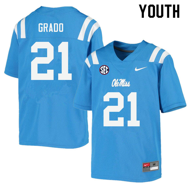 Alex Grado Ole Miss Rebels NCAA Youth Powder Blue #21 Stitched Limited College Football Jersey TFR1458ZV